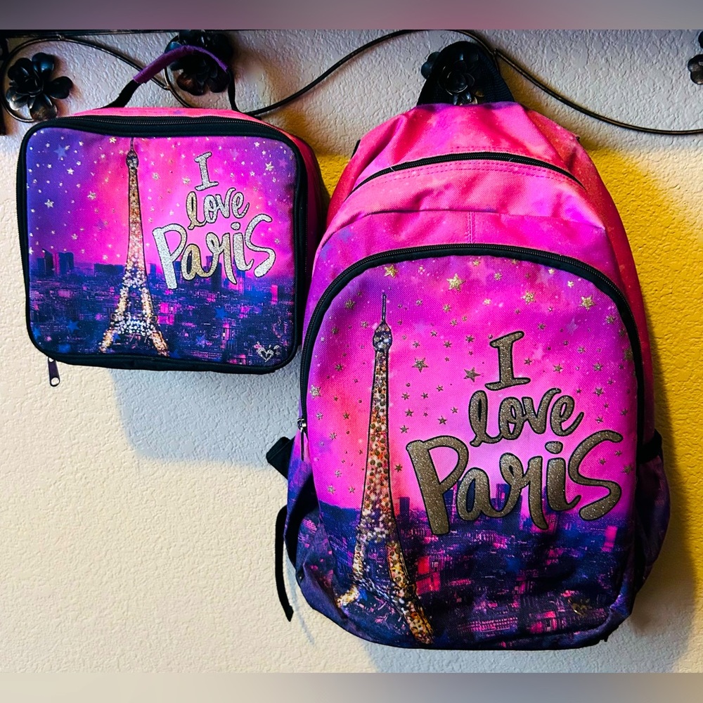 Justice Paris Book Bag with Justice Lunch box.